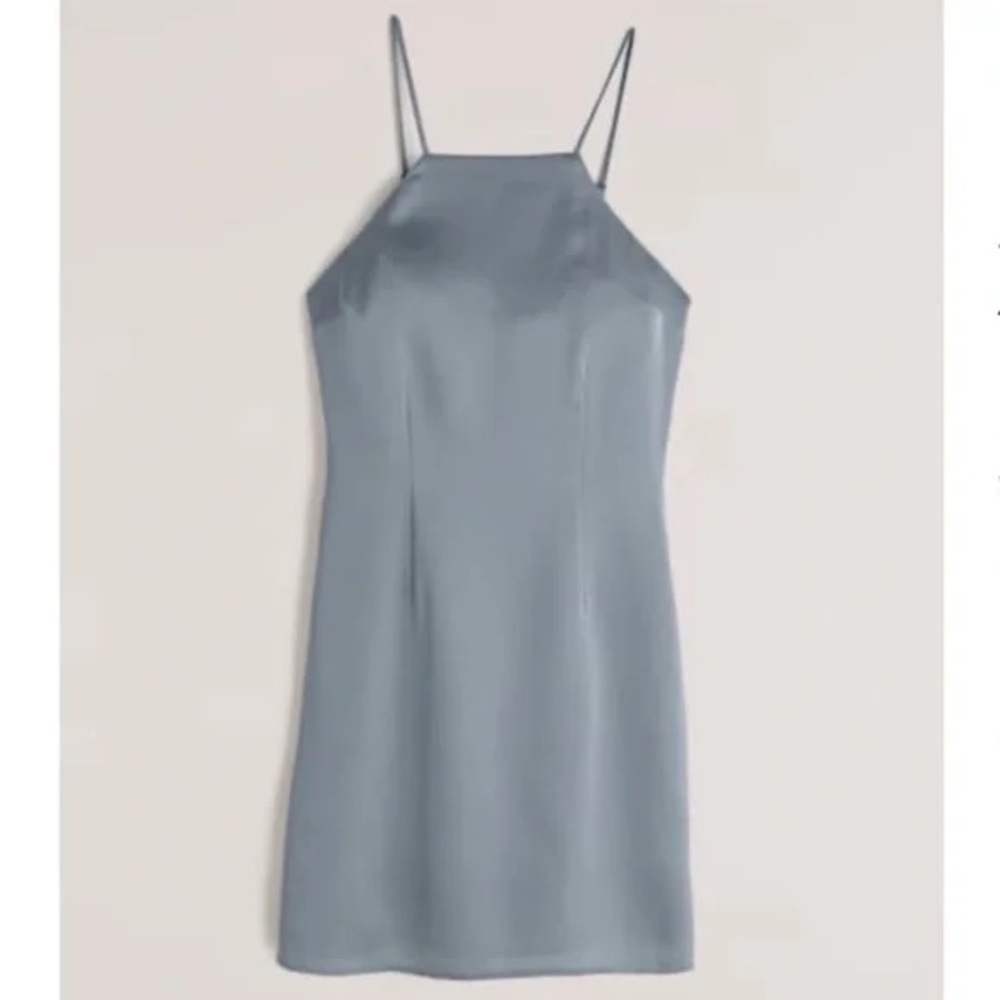 NWT Abercrombie & Fitch High Neck Satin Mini Dress - Teal - XS